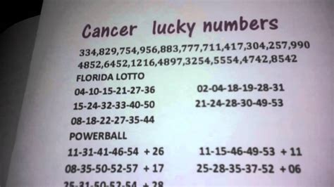Cancer Powerball Lucky Lottery Numbers.